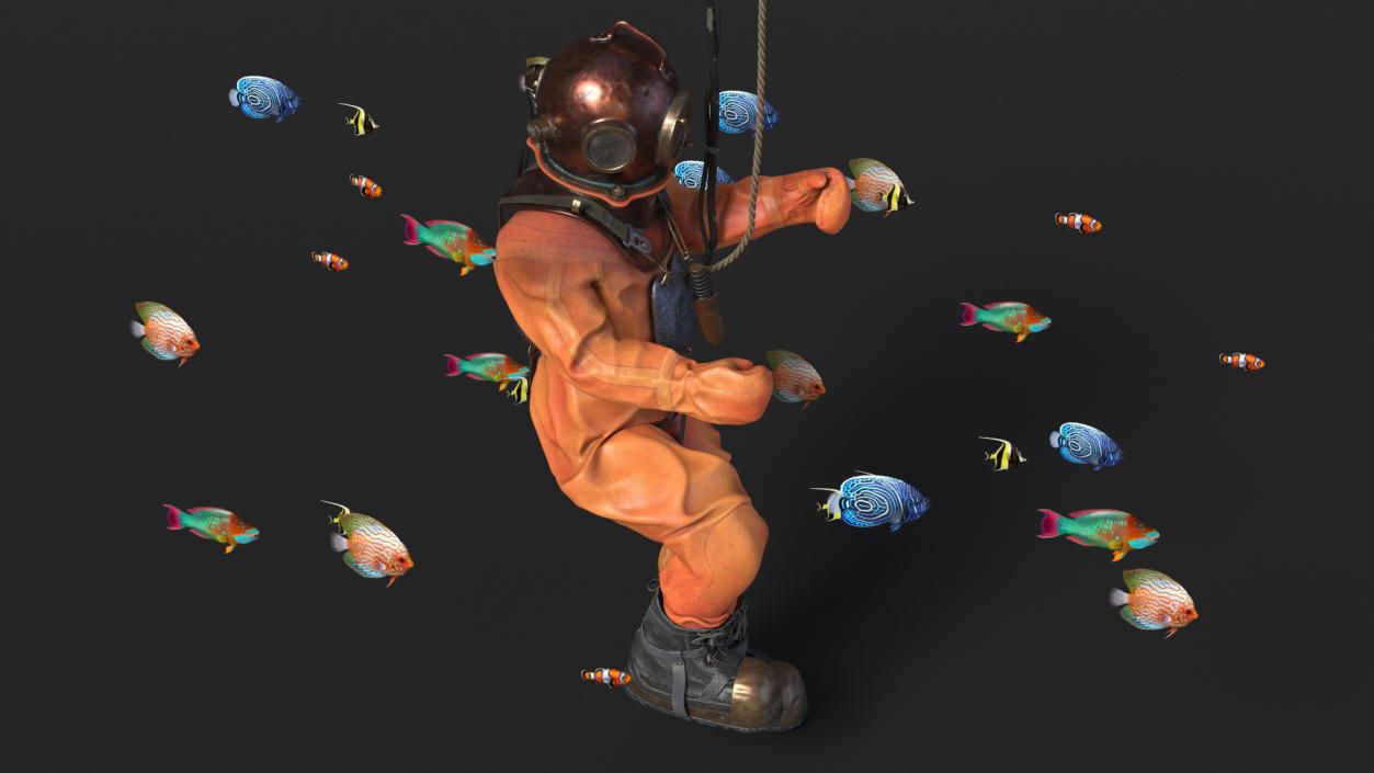 3D model Antique Copper Diving and Fish