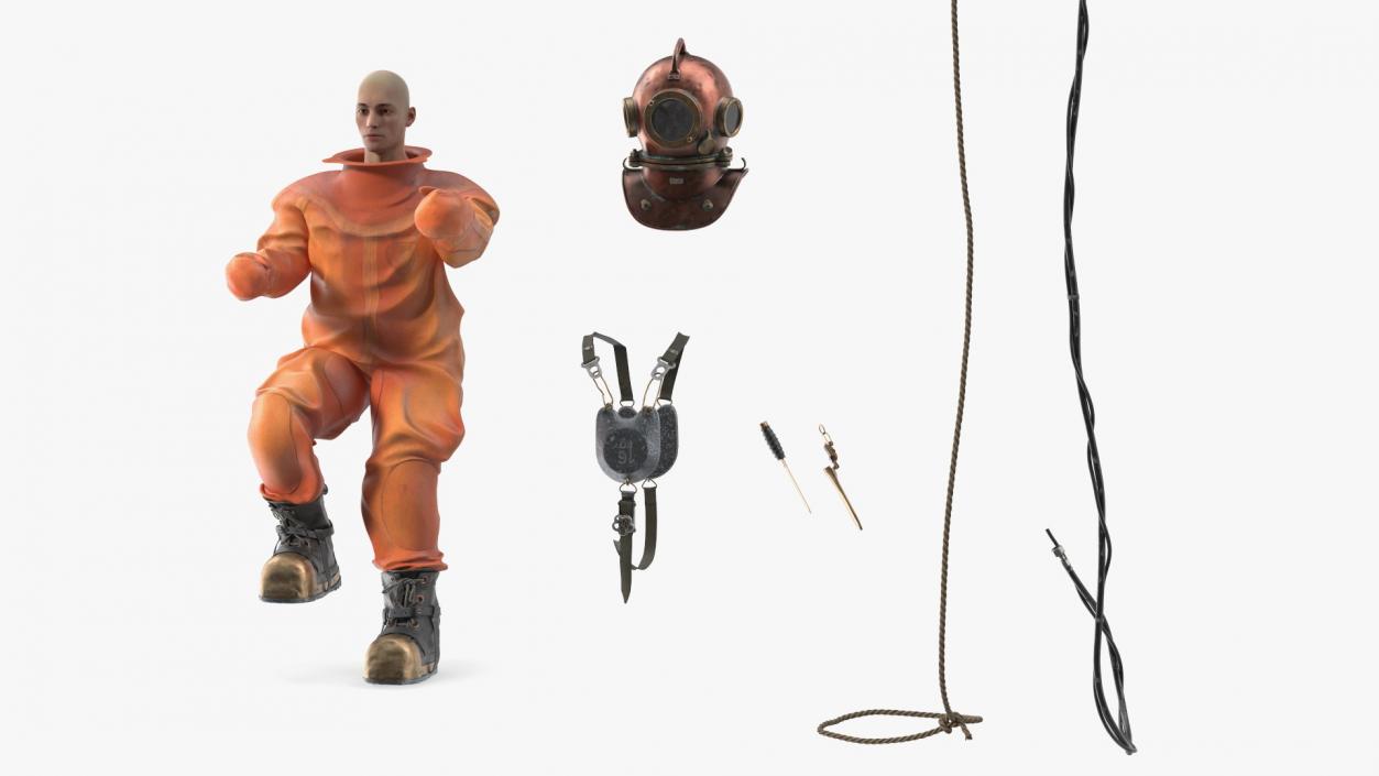 3D model Antique Copper Diving and Fish