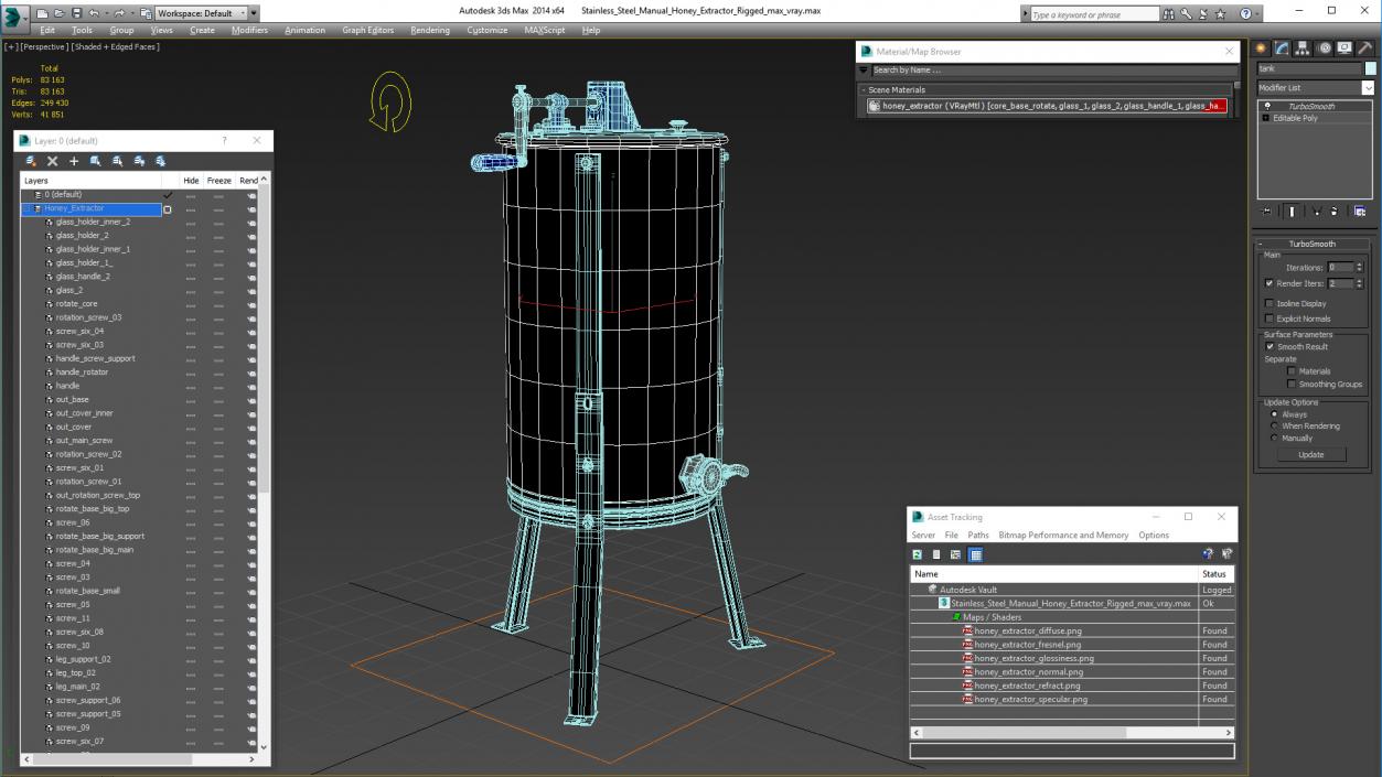 3D model Stainless Steel Manual Honey Extractor Rigged