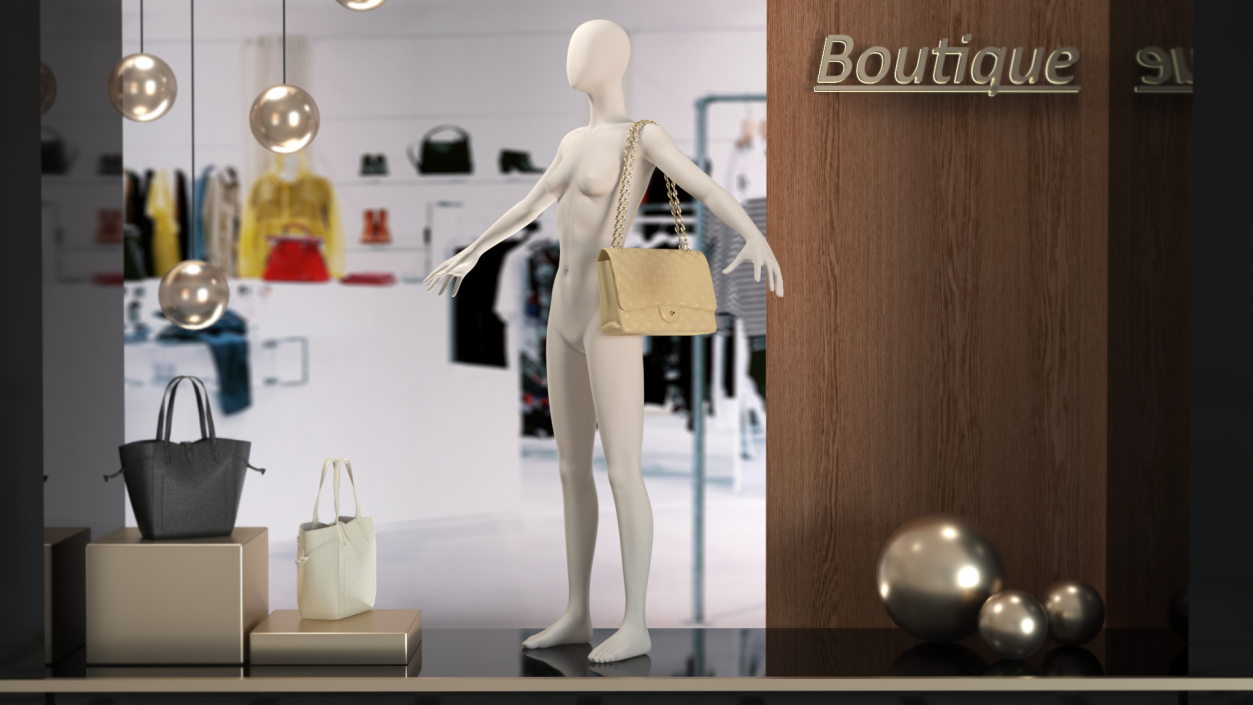 3D Leather Classic Womens Handbag on Mannequin model