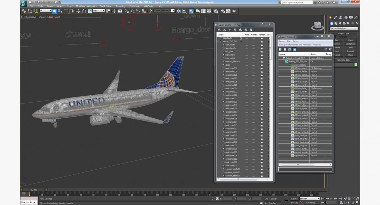 3D Boeing 737-700 with Interior United Airlines Rigged