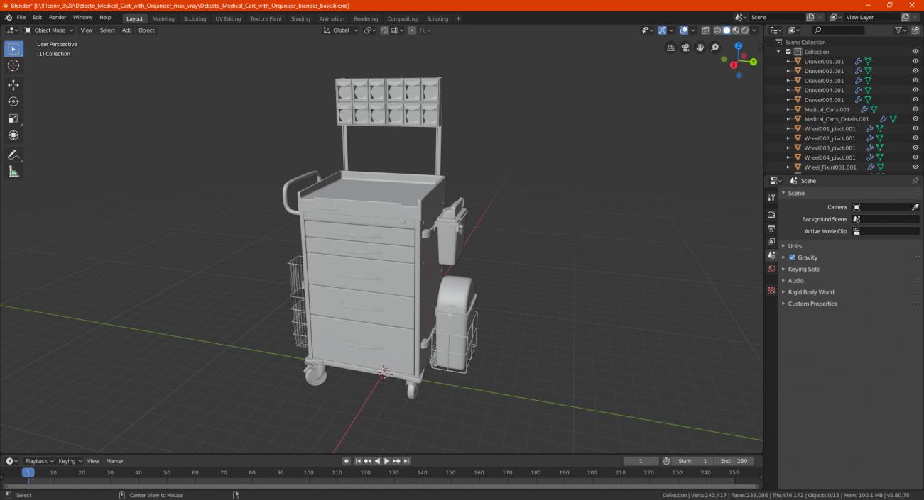 3D model Detecto Medical Cart with Organizer