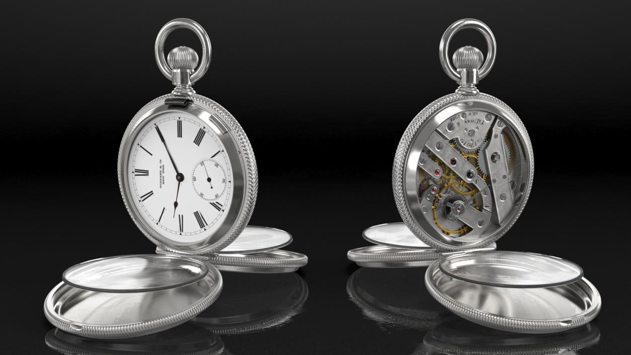 Silver Tiffany Pocket Watch Open 3D