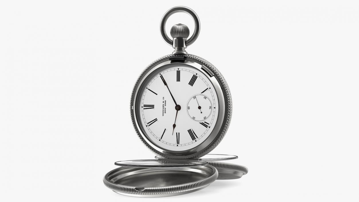 Silver Tiffany Pocket Watch Open 3D