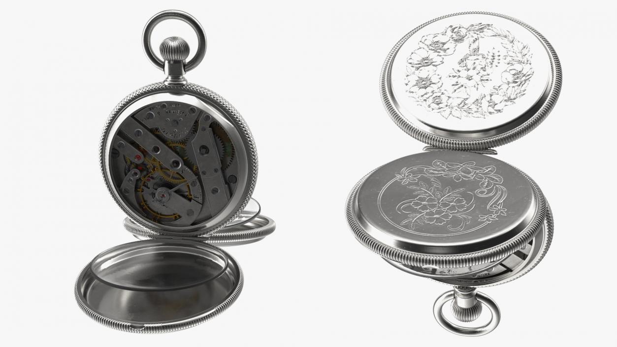 Silver Tiffany Pocket Watch Open 3D