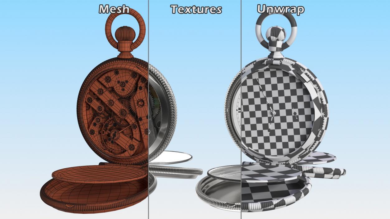 Silver Tiffany Pocket Watch Open 3D