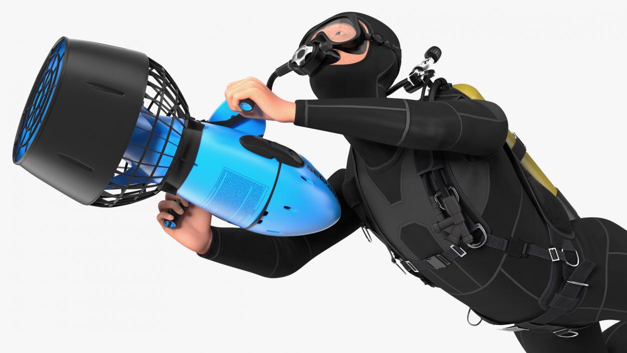 3D Diver with Sea Scooter Propulsion Vehicle