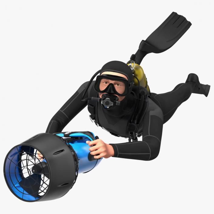 3D Diver with Sea Scooter Propulsion Vehicle