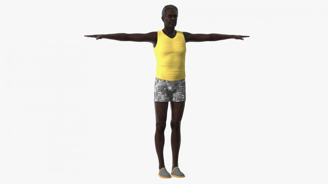 Afro American Grandpa Wearing Pajamas Rigged 3D model