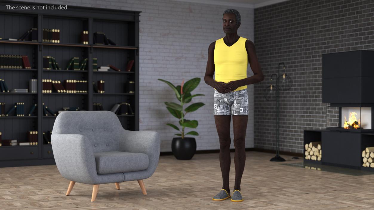 Afro American Grandpa Wearing Pajamas Rigged 3D model