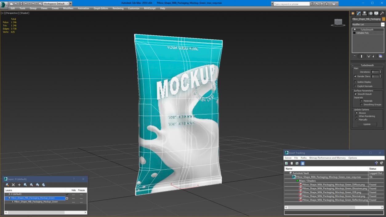 3D model Pillow Shape Milk Packaging Mockup Green