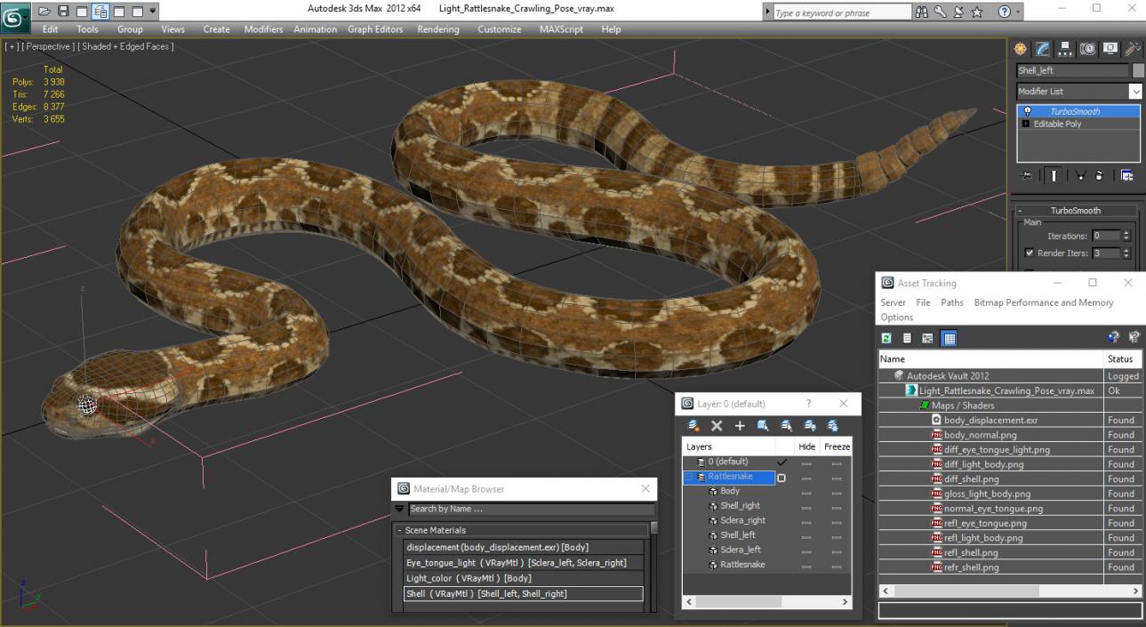 3D Light Rattlesnake Crawling Pose