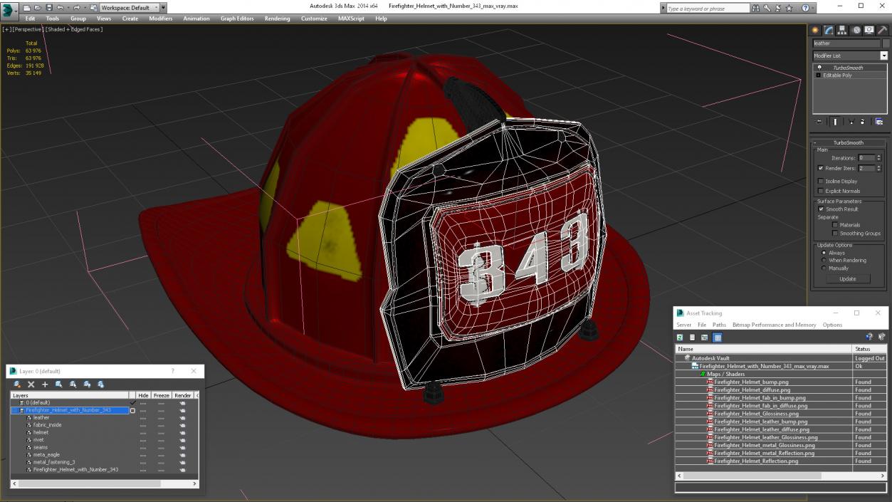 Firefighter Helmet with Number 344 3D model