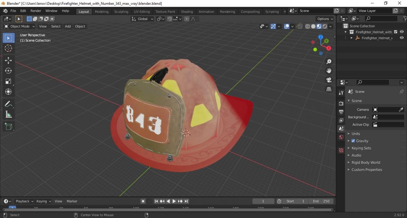 Firefighter Helmet with Number 344 3D model