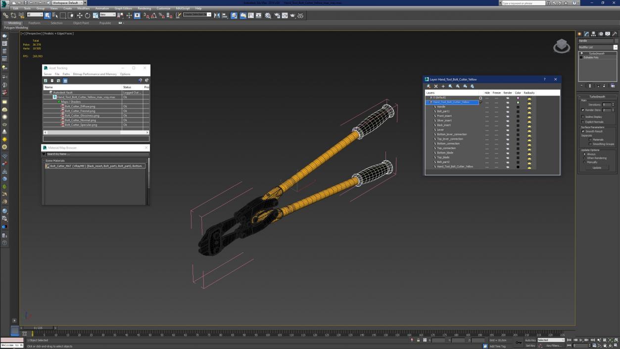 3D model Hand Tool Bolt Cutter Yellow 2