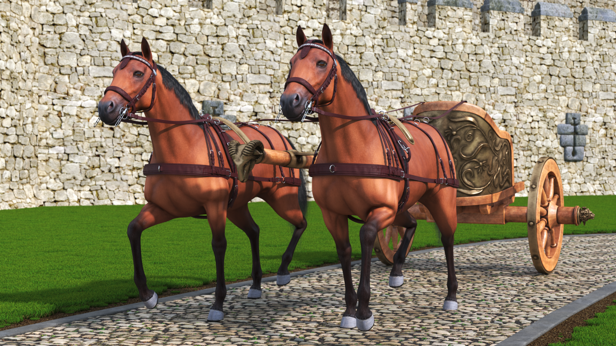 Roman Chariot with Horses Fur 3D model