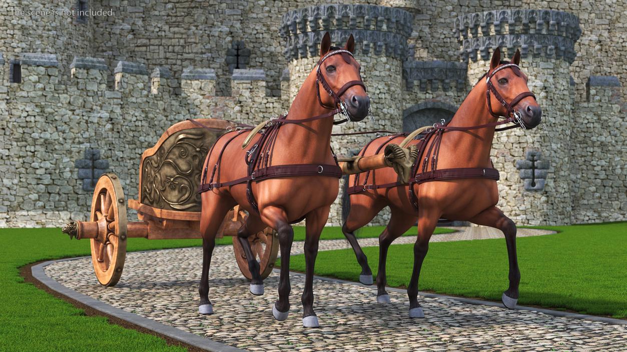 Roman Chariot with Horses Fur 3D model