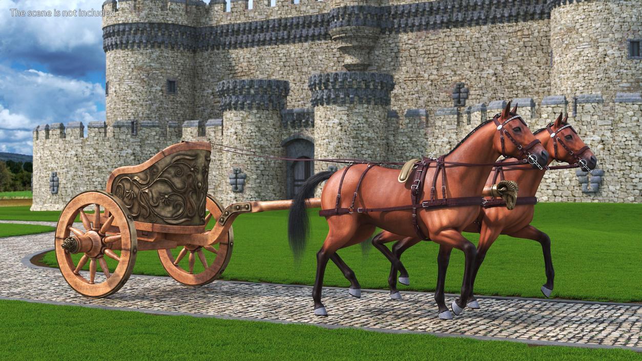 Roman Chariot with Horses Fur 3D model