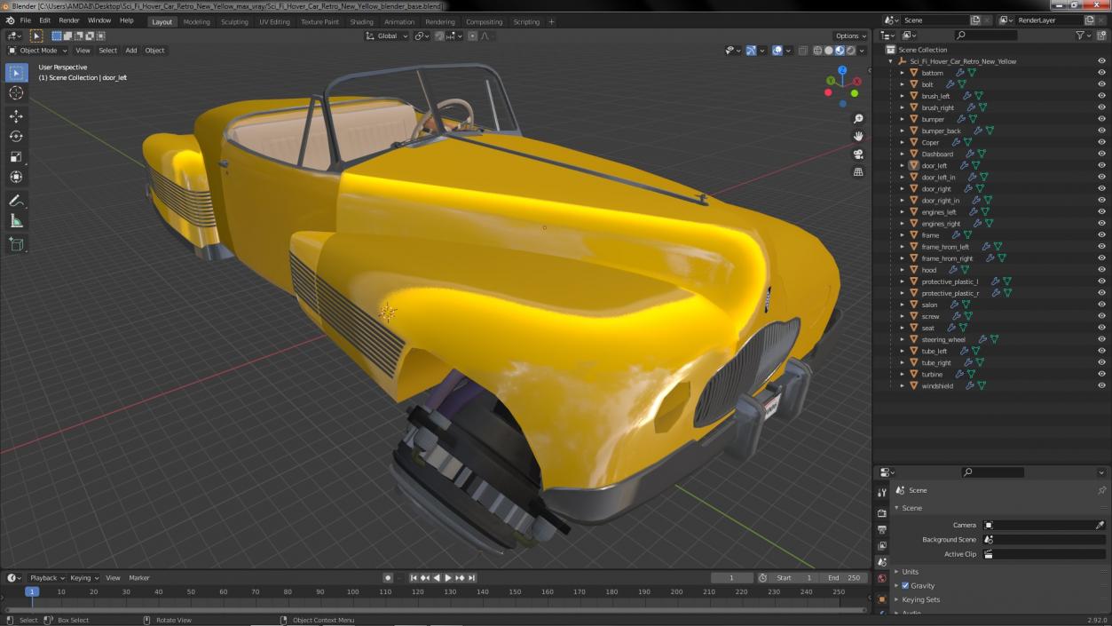 3D Sci Fi Hover Car Retro New Yellow model