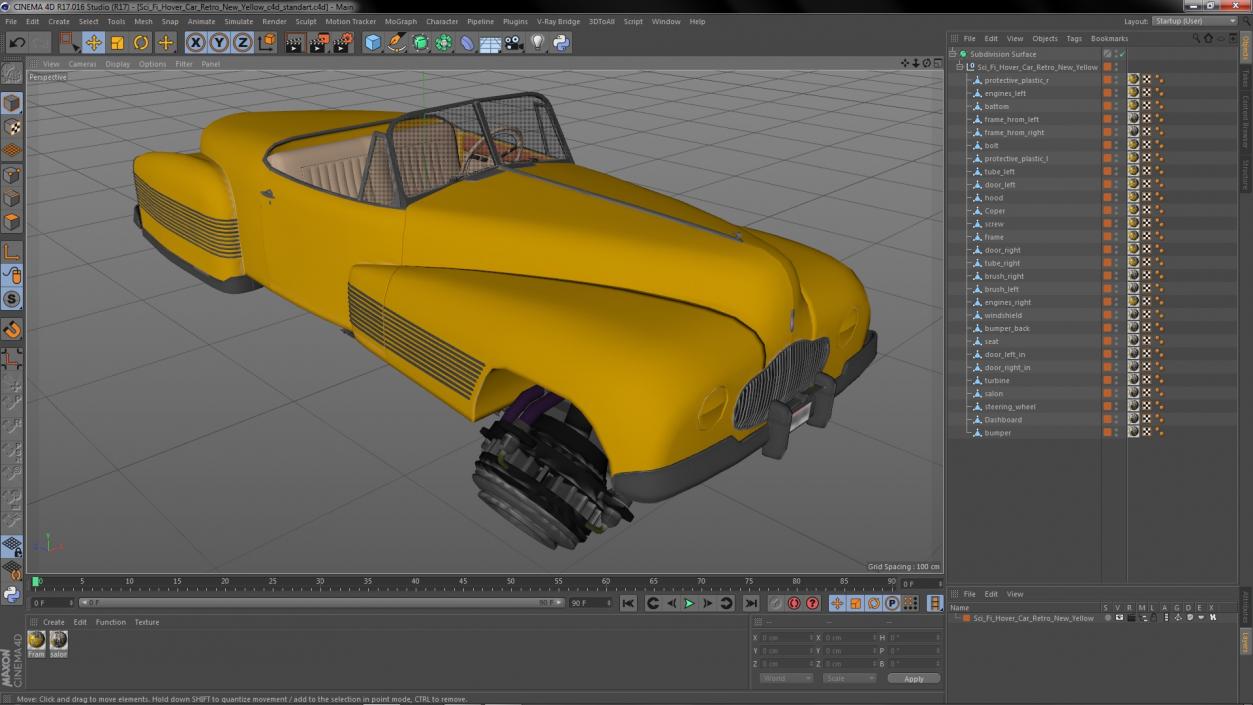 3D Sci Fi Hover Car Retro New Yellow model