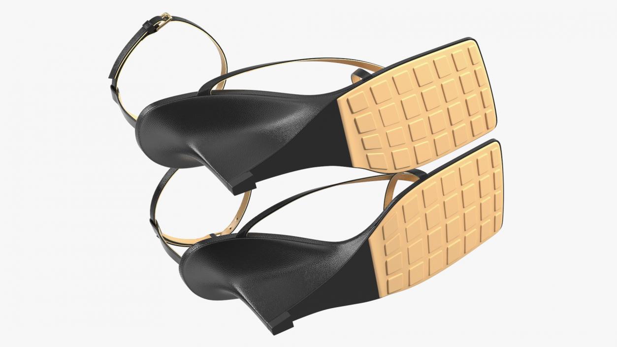 Stretch Wedge Sandals Black Bottega Veneta 3D