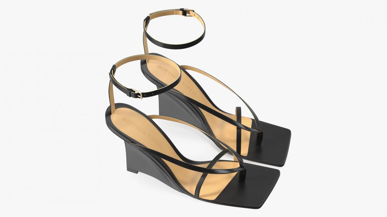 Stretch Wedge Sandals Black Bottega Veneta 3D