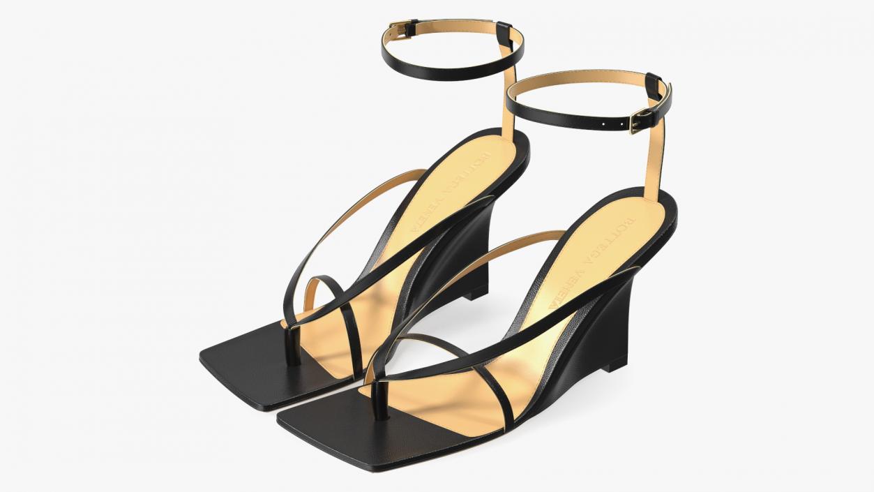 Stretch Wedge Sandals Black Bottega Veneta 3D