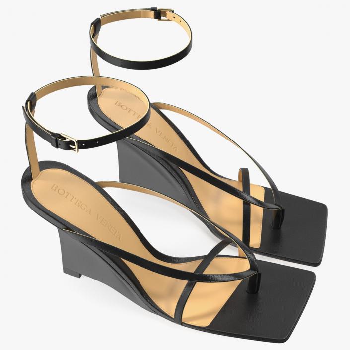 Stretch Wedge Sandals Black Bottega Veneta 3D