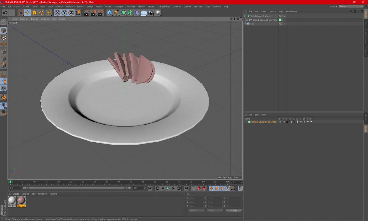 3D Boiled Sausage on Plate model