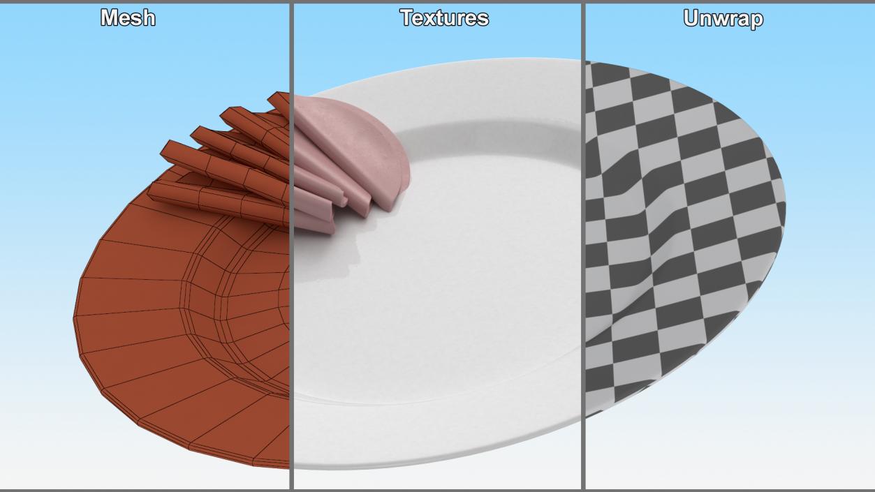 3D Boiled Sausage on Plate model