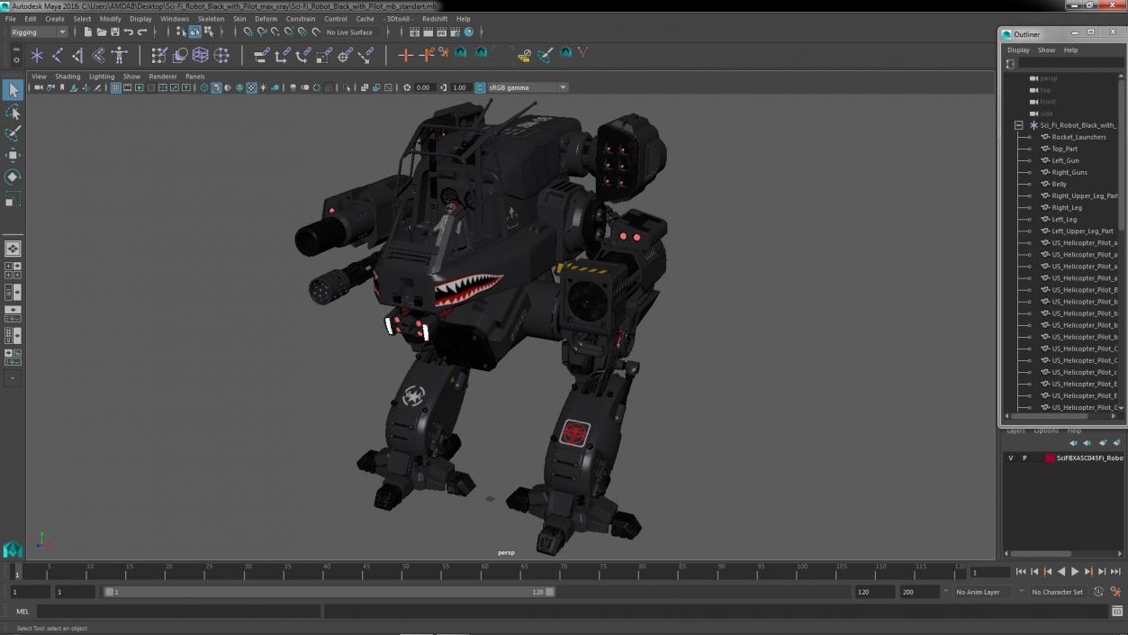 Sci-Fi Robot Black with Pilot 3D model