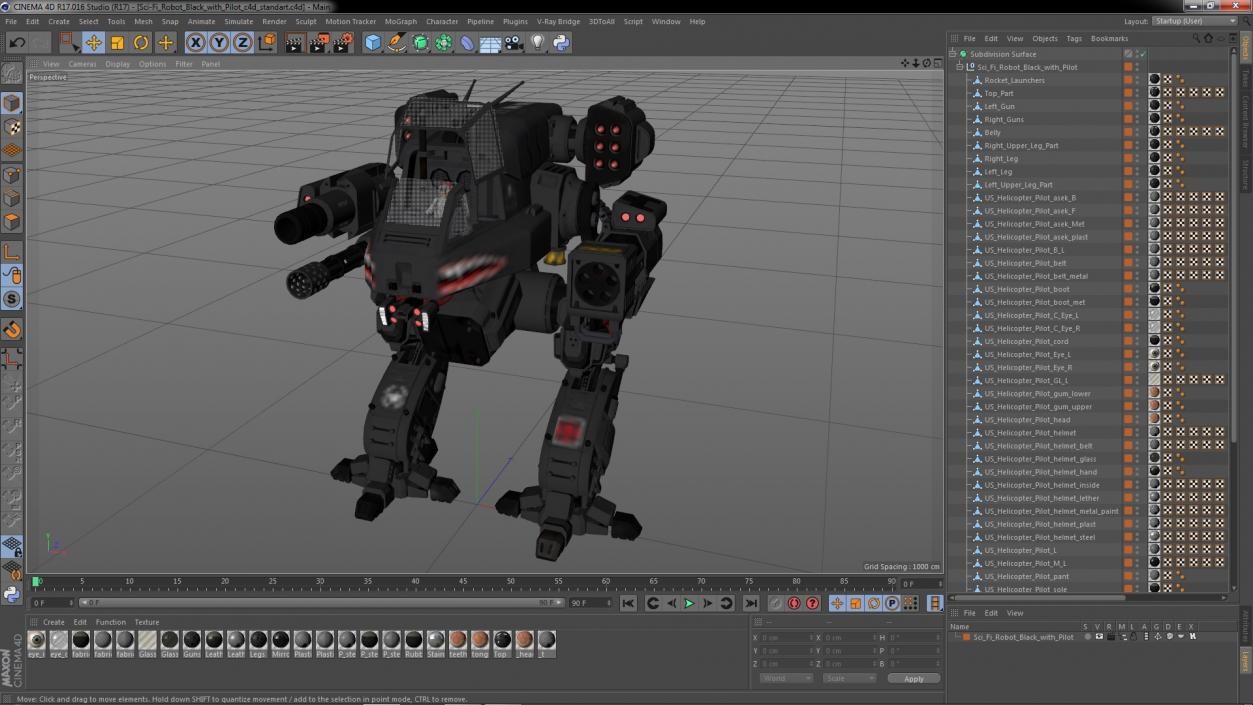 Sci-Fi Robot Black with Pilot 3D model