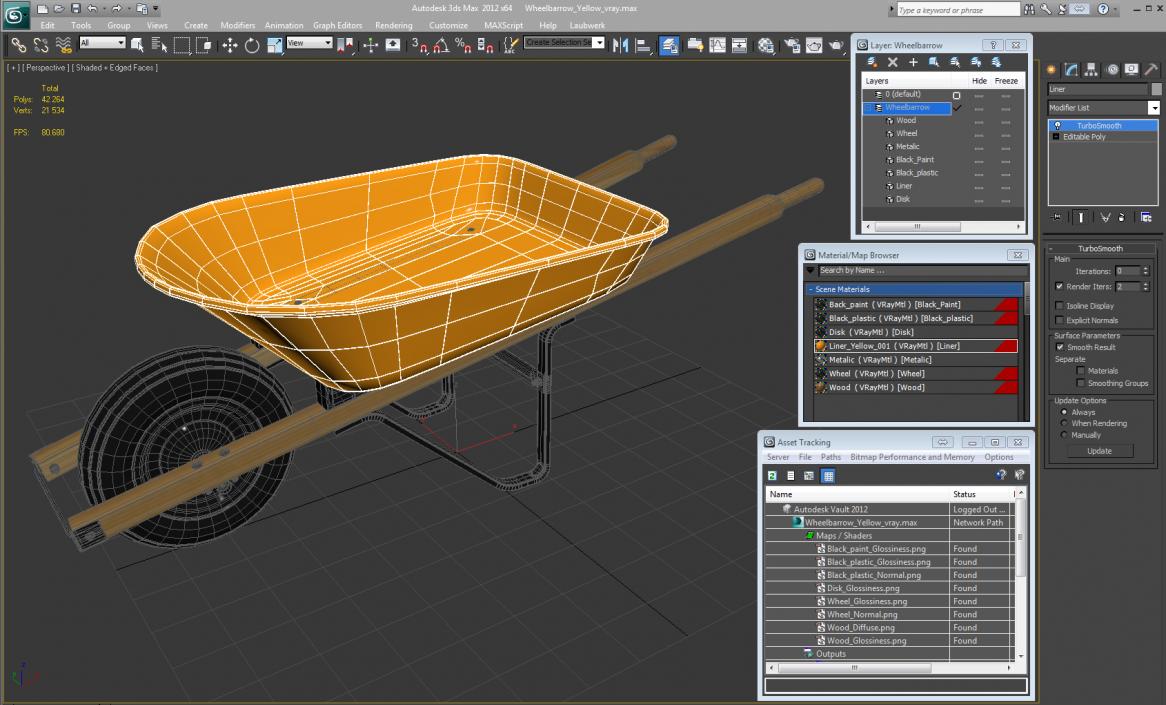 3D Wheelbarrow Yellow model