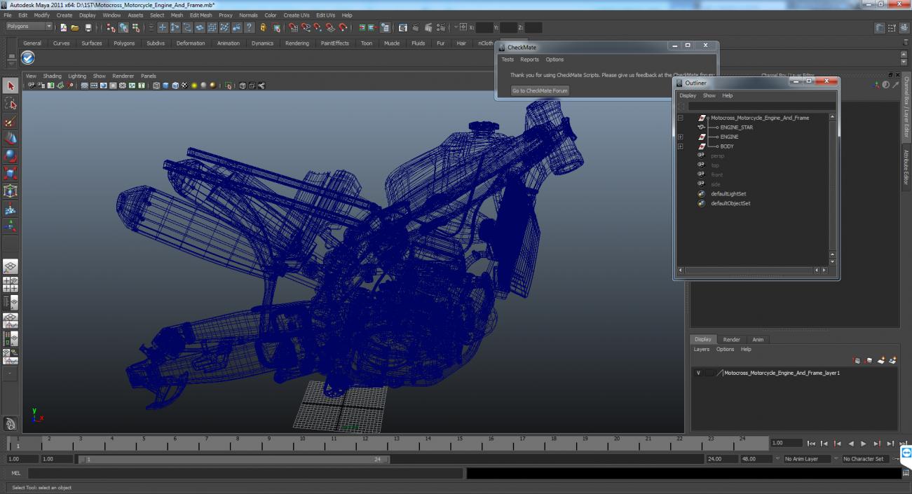 Motocross Motorcycle Engine And Frame 3D