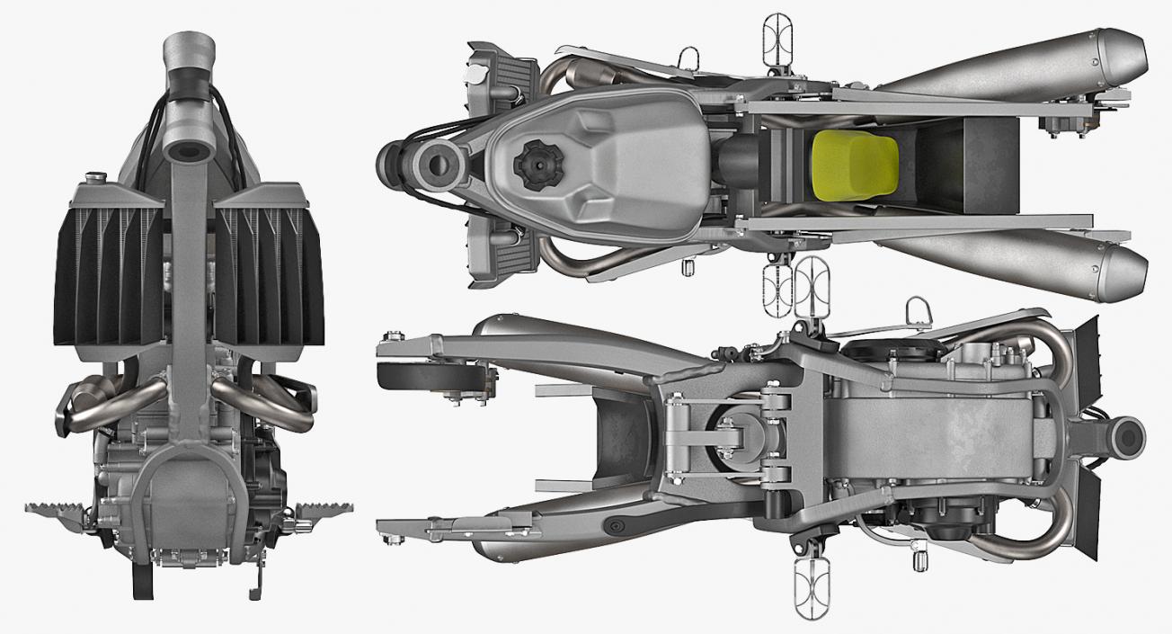 Motocross Motorcycle Engine And Frame 3D