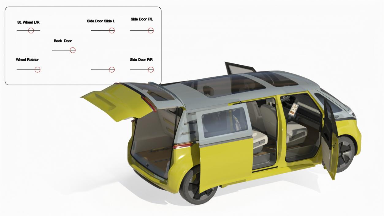 3D Electric Minivan Rigged model