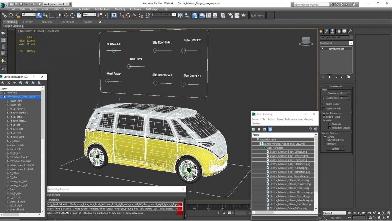 3D Electric Minivan Rigged model