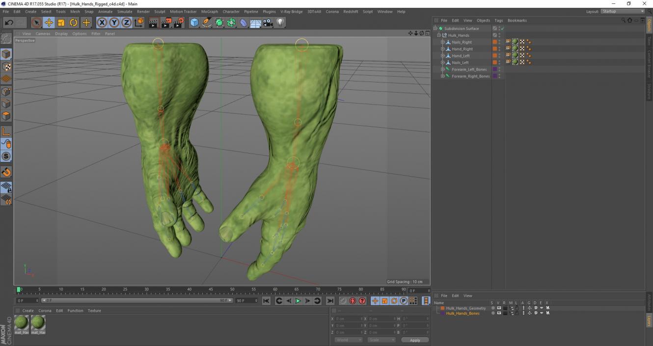 3D Hulk Hands Rigged for Cinema 4D