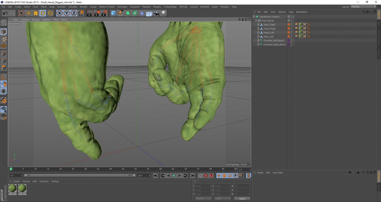 3D Hulk Hands Rigged for Cinema 4D