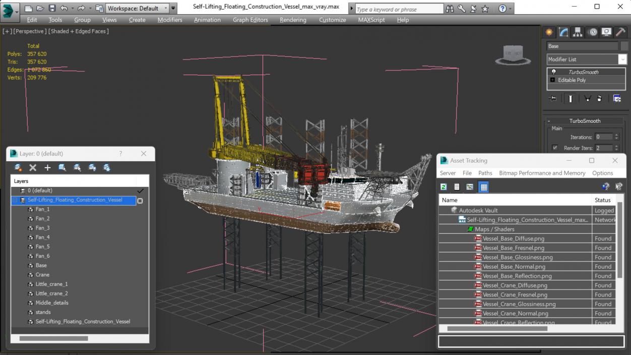 3D Self-Lifting Floating Construction Vessel