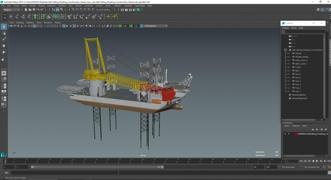 3D Self-Lifting Floating Construction Vessel