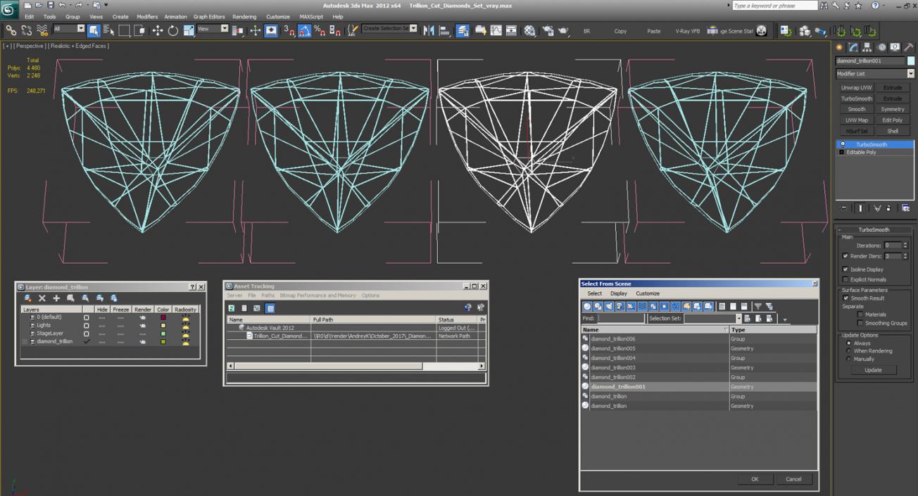 3D model Trillion Cut Diamonds Set