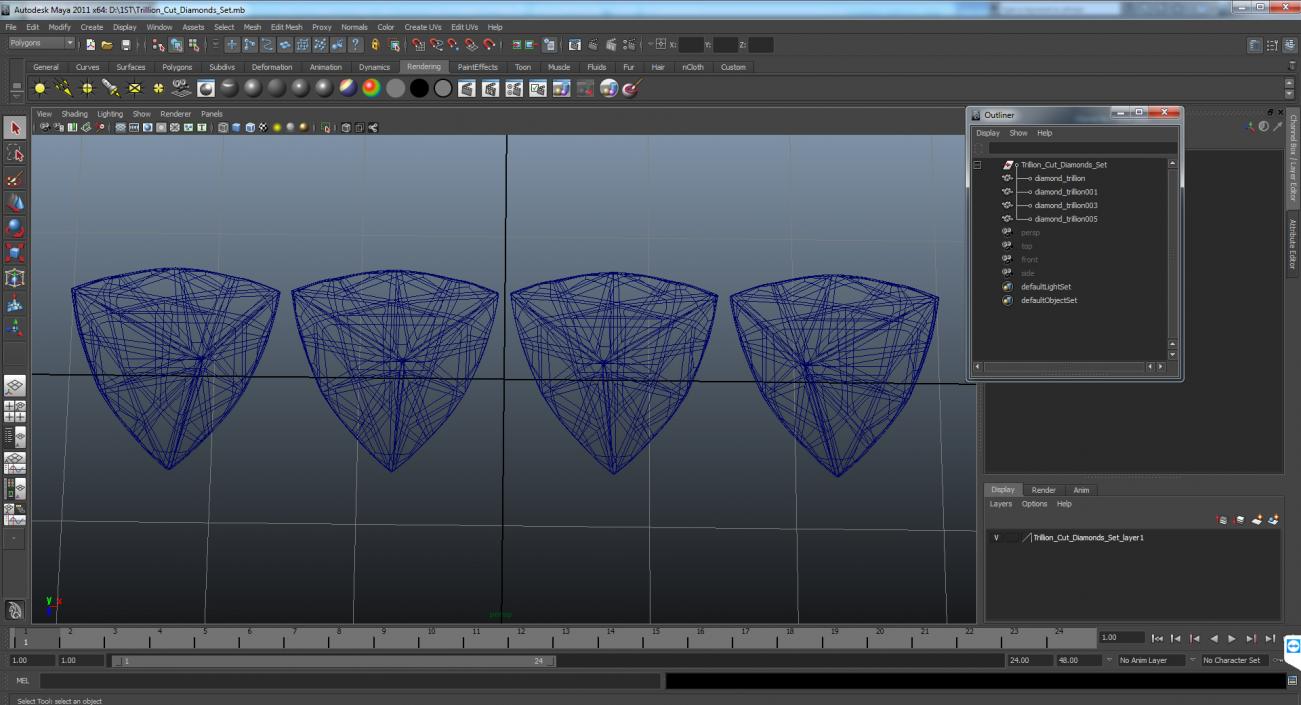 3D model Trillion Cut Diamonds Set