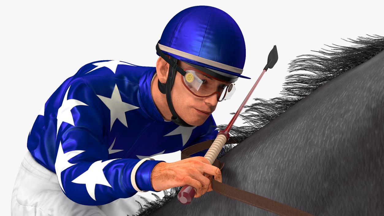 Black Racing Horse with Jockey Running Fur 3D