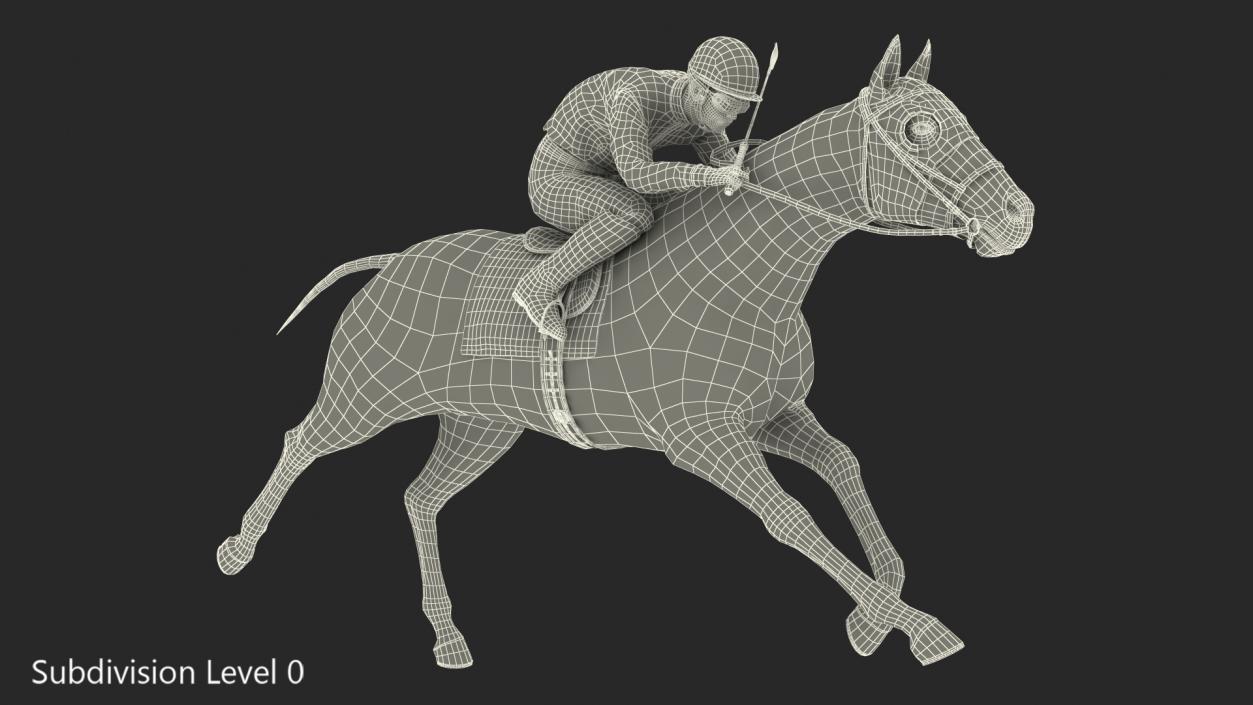 Black Racing Horse with Jockey Running Fur 3D