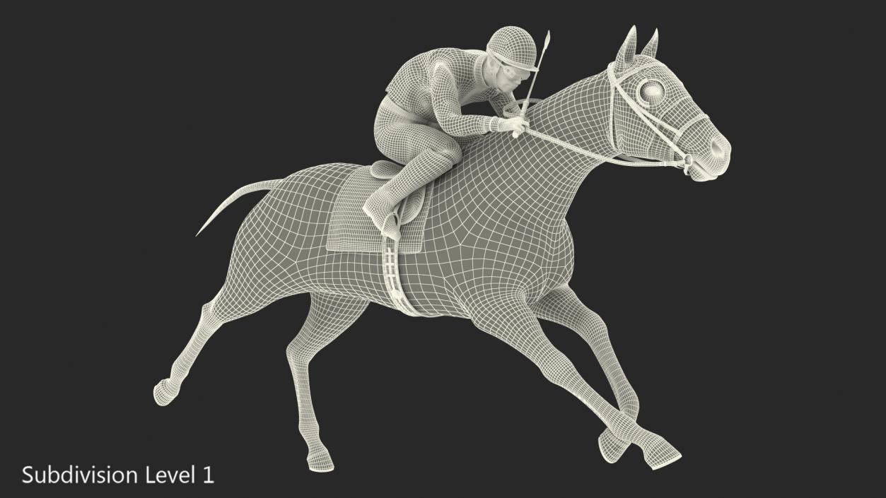 Black Racing Horse with Jockey Running Fur 3D