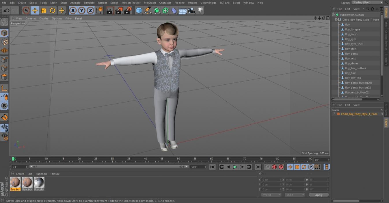 3D Child Boy Party Style T-Pose model