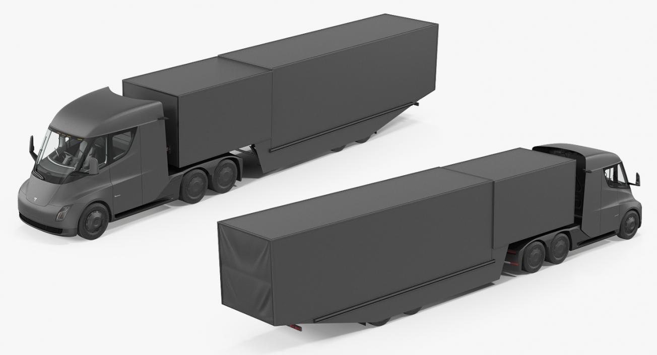 3D model Electric Semi Truck Tesla with Trailer Rigged