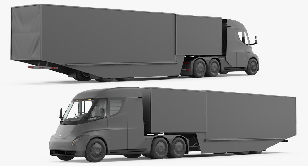 3D model Electric Semi Truck Tesla with Trailer Rigged