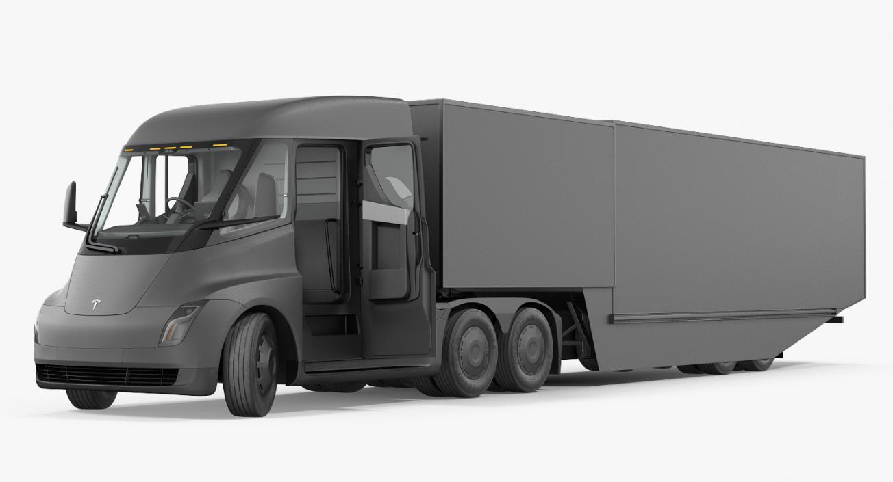 3D model Electric Semi Truck Tesla with Trailer Rigged